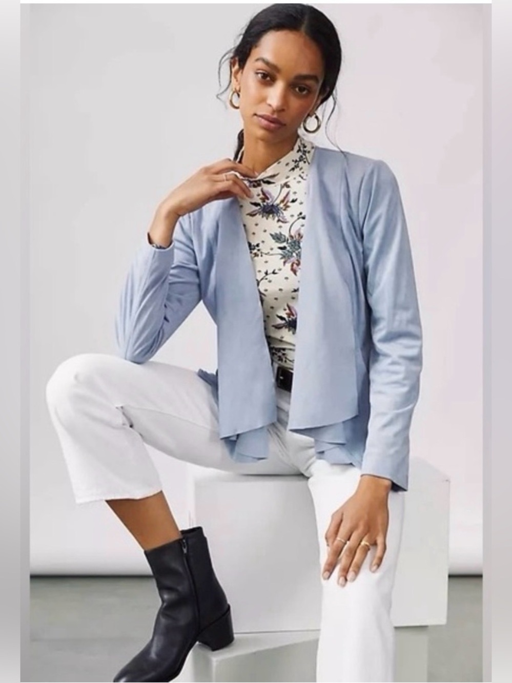 Anthropologie Hutch Vegan Suede Waterfall Blazer Long Sleeve Light Blue Medium
